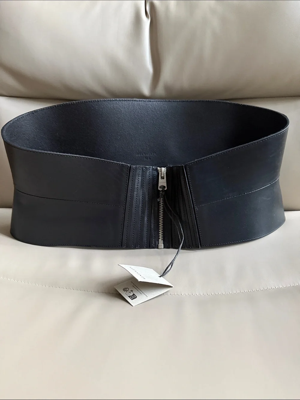 All Saints Black Leather Wide Corset Belt